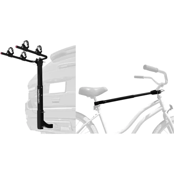 imageRetrospec Lenox 25  Bike Hitch Rack for Cars Trucks SUVs with 2 Hitch  Foldable Steel Frame with AntiRattle Adapter Tie Down Cradles and Straps  Fits Most FramesBlack
