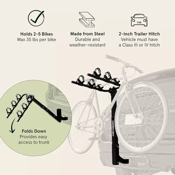 imageRetrospec Lenox 25  Bike Hitch Rack for Cars Trucks SUVs with 2 Hitch  Foldable Steel Frame with AntiRattle Adapter Tie Down Cradles and Straps  Fits Most FramesBlack