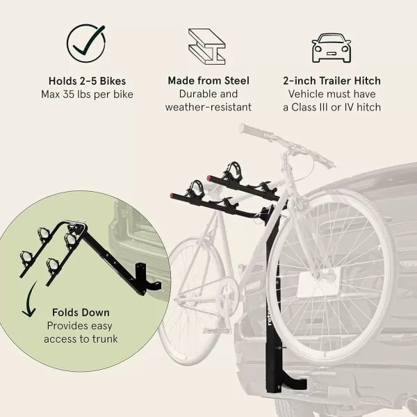 imageRetrospec Lenox 25  Bike Hitch Rack for Cars Trucks SUVs with 2 Hitch  Foldable Steel Frame with AntiRattle Adapter Tie Down Cradles and Straps  Fits Most FramesBlack