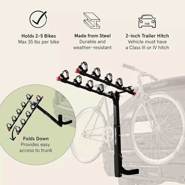 imageRetrospec Lenox 25  Bike Hitch Rack for Cars Trucks SUVs with 2 Hitch  Foldable Steel Frame with AntiRattle Adapter Tie Down Cradles and Straps  Fits Most FramesBlack