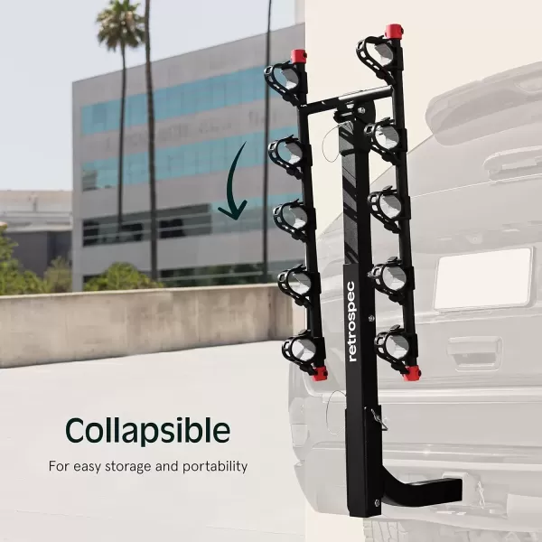 imageRetrospec Lenox 25  Bike Hitch Rack for Cars Trucks SUVs with 2 Hitch  Foldable Steel Frame with AntiRattle Adapter Tie Down Cradles and Straps  Fits Most FramesBlack