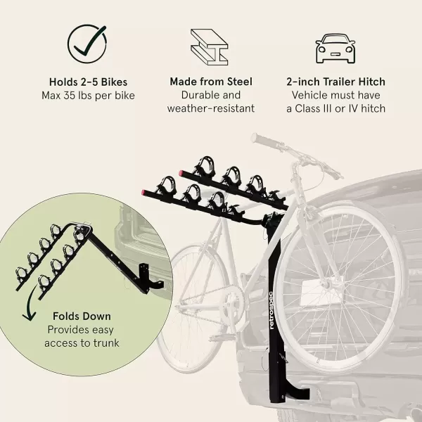 imageRetrospec Lenox 25  Bike Hitch Rack for Cars Trucks SUVs with 2 Hitch  Foldable Steel Frame with AntiRattle Adapter Tie Down Cradles and Straps  Fits Most FramesBlack