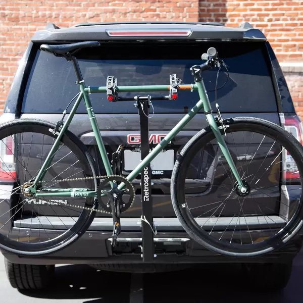 imageRetrospec Lenox 25  Bike Hitch Rack for Cars Trucks SUVs with 2 Hitch  Foldable Steel Frame with AntiRattle Adapter Tie Down Cradles and Straps  Fits Most FramesBlack 2020