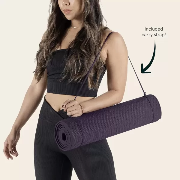 imageRetrospec Pismo Yoga Mat wNylon Strap for Men ampamp Women  Non Slip Exercise Mat for Yoga Pilates Stretching Floor ampamp Fitness Workouts 5mm Thick Easy to CleanEggplant