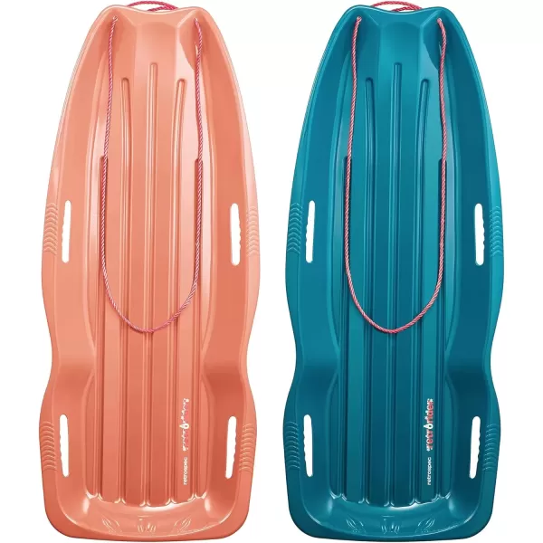 imageRetrospec Retrorider Plastic Snow Sled  Toboggan Style with Pull Rope ColdResistant Coating and Hard Bottom for Smooth Downhill Rides  Available in 35quot and 48quot Sizes for Kids and AdultsPolar PinkSnowy Spruce