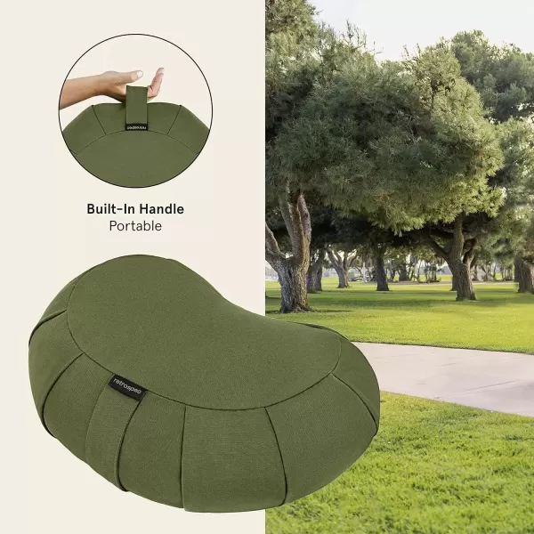 imageRetrospec Sedona Zafu Meditation Cushion Filled wBuckwheat Hulls  Yoga Pillow for Meditation Practices  Machine Washable 100 Cotton Cover ampamp Durable Carry Handle Crescent BlackBasil