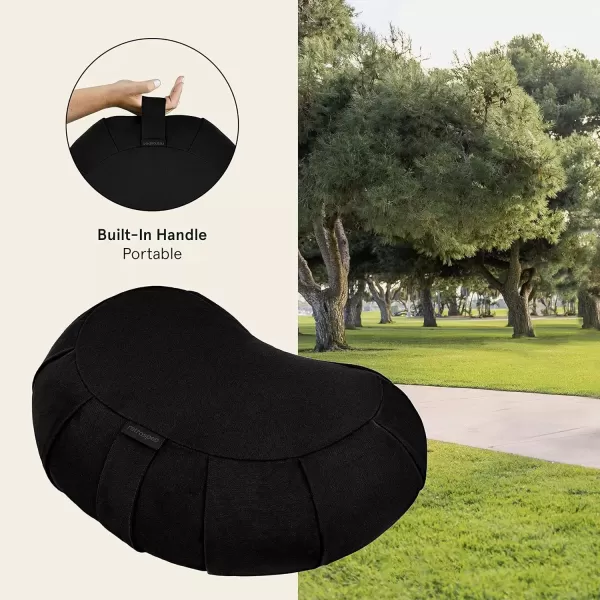 imageRetrospec Sedona Zafu Meditation Cushion Filled wBuckwheat Hulls  Yoga Pillow for Meditation Practices  Machine Washable 100 Cotton Cover ampamp Durable Carry Handle Crescent BlackBlack