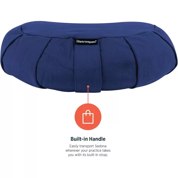 imageRetrospec Sedona Zafu Meditation Cushion Filled wBuckwheat Hulls  Yoga Pillow for Meditation Practices  Machine Washable 100 Cotton Cover ampamp Durable Carry Handle Crescent BlackMidnight Blue