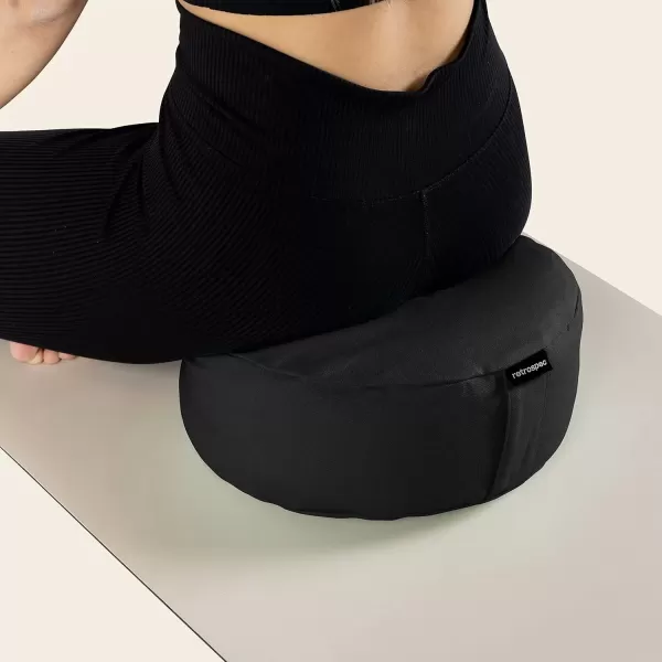 imageRetrospec Sedona Zafu Meditation Cushion Filled wBuckwheat Hulls  Yoga Pillow for Meditation Practices  Machine Washable 100 Cotton Cover ampamp Durable Carry Handle RoundBlack