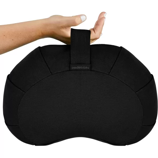 imageRetrospec Sedona Zafu Meditation Cushion Filled wBuckwheat Hulls  Yoga Pillow for Meditation Practices  Machine Washable 100 Cotton Cover ampamp Durable Carry Handle Crescent BlackBlack