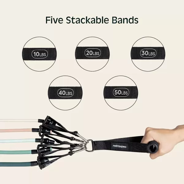 imageRetrospec Train Resistance Bands Set 5pc Workout Bands wHandles Door Anchor Carry Bag for Women ampamp MenSmoothie