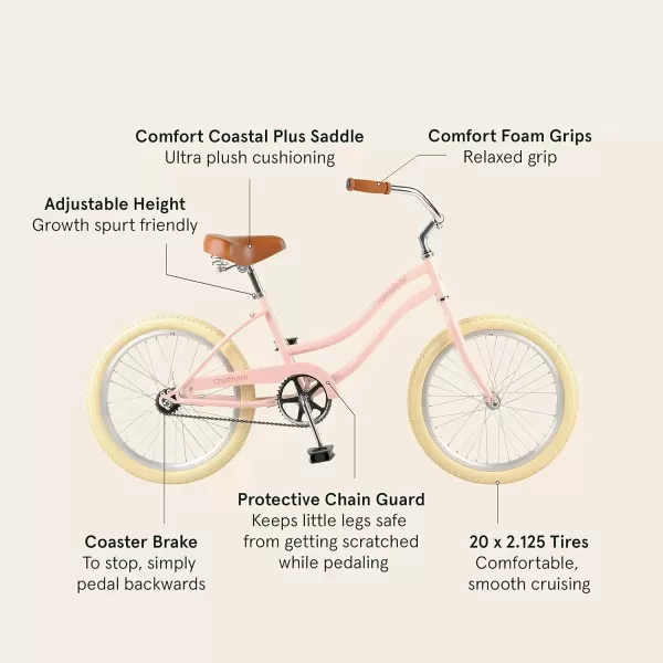 imageRetrospec Chatham 20 ampamp 24 Kids Beach Cruiser Bike 20 or 24inch Wheel Childrens Bicycle for 68 and 811 Year Old Girls and Boys with Coaster Brake Adjustable Seat and HandlebarsBlush