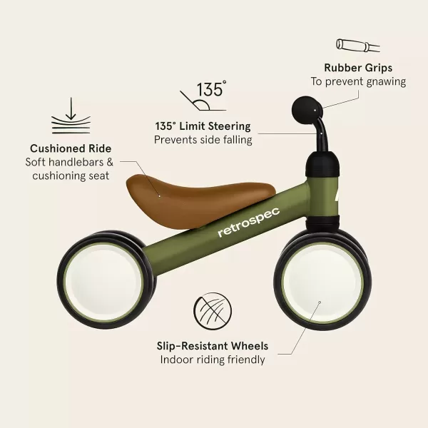 imageRetrospec Cricket Baby Walker 4Wheel Balance Bike for Ages 1224 Months Toddlers  First Birthday Gift  Toddler Bicycle Toy for 1 Year Olds  Ride On Toys for Boys ampamp GirlsOlive Drab