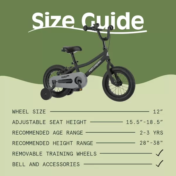imageRetrospec Koda Plus Kids Bike for Boys ampamp Girls Ages 23 Years  12quot Childrens Bicycle Adjustable Seat ampamp Handlebars Removable Training Wheels Front Hand Brakes Rear Coaster Brake ampamp Safety BellBlack