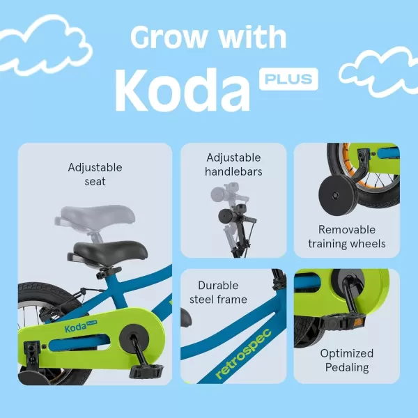 imageRetrospec Koda Plus Kids Bike for Boys ampamp Girls Ages 23 Years  12quot Childrens Bicycle Adjustable Seat ampamp Handlebars Removable Training Wheels Front Hand Brakes Rear Coaster Brake ampamp Safety BellBrash Blue