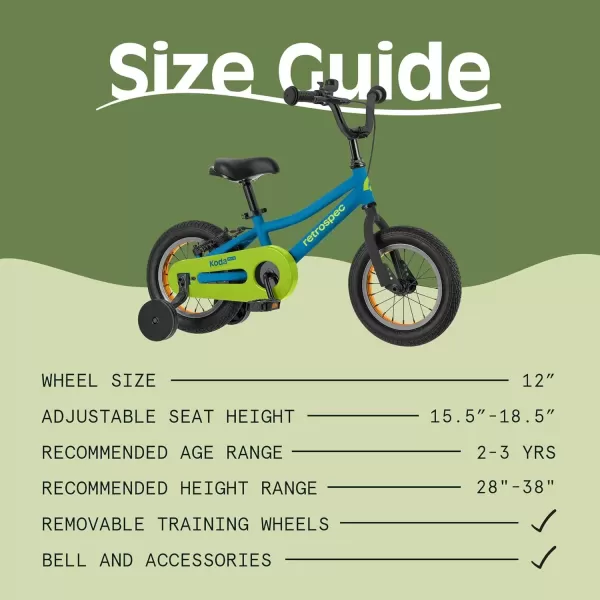 imageRetrospec Koda Plus Kids Bike for Boys ampamp Girls Ages 23 Years  12quot Childrens Bicycle Adjustable Seat ampamp Handlebars Removable Training Wheels Front Hand Brakes Rear Coaster Brake ampamp Safety BellBrash Blue