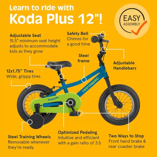 imageRetrospec Koda Plus Kids Bike for Boys ampamp Girls Ages 23 Years  12quot Childrens Bicycle Adjustable Seat ampamp Handlebars Removable Training Wheels Front Hand Brakes Rear Coaster Brake ampamp Safety BellBrash Blue