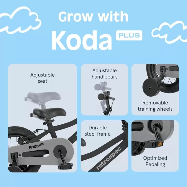 imageRetrospec Koda Plus Kids Bike for Boys ampamp Girls Ages 23 Years  12quot Childrens Bicycle Adjustable Seat ampamp Handlebars Removable Training Wheels Front Hand Brakes Rear Coaster Brake ampamp Safety BellBlack