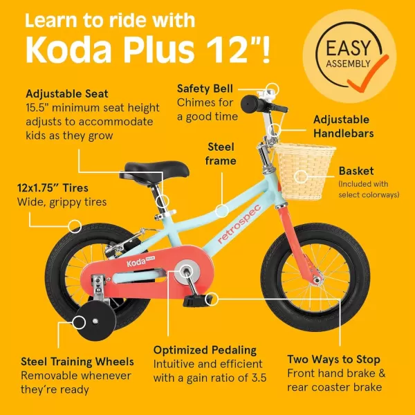 imageRetrospec Koda Plus Kids Bike for Boys ampamp Girls Ages 23 Years  12quot Childrens Bicycle Adjustable Seat ampamp Handlebars Removable Training Wheels Front Hand Brakes Rear Coaster Brake ampamp Safety BellStarfish