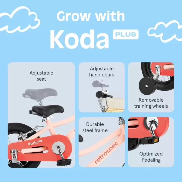 imageRetrospec Koda Plus Kids Bike for Boys ampamp Girls Ages 23 Years  12quot Childrens Bicycle Adjustable Seat ampamp Handlebars Removable Training Wheels Front Hand Brakes Rear Coaster Brake ampamp Safety BellBlush