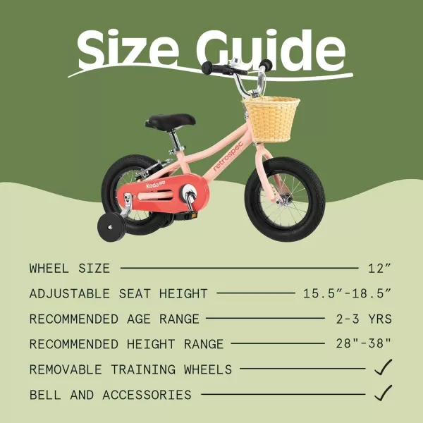 imageRetrospec Koda Plus Kids Bike for Boys ampamp Girls Ages 23 Years  12quot Childrens Bicycle Adjustable Seat ampamp Handlebars Removable Training Wheels Front Hand Brakes Rear Coaster Brake ampamp Safety BellBlush