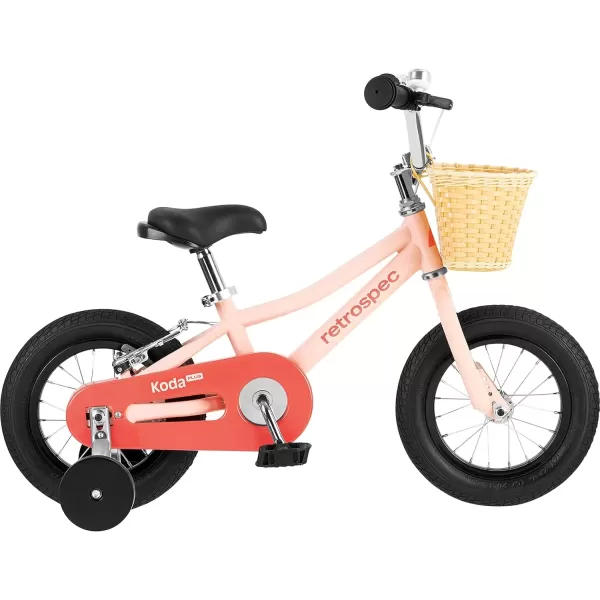 imageRetrospec Koda Plus Kids Bike for Boys ampamp Girls Ages 23 Years  12quot Childrens Bicycle Adjustable Seat ampamp Handlebars Removable Training Wheels Front Hand Brakes Rear Coaster Brake ampamp Safety BellBlush