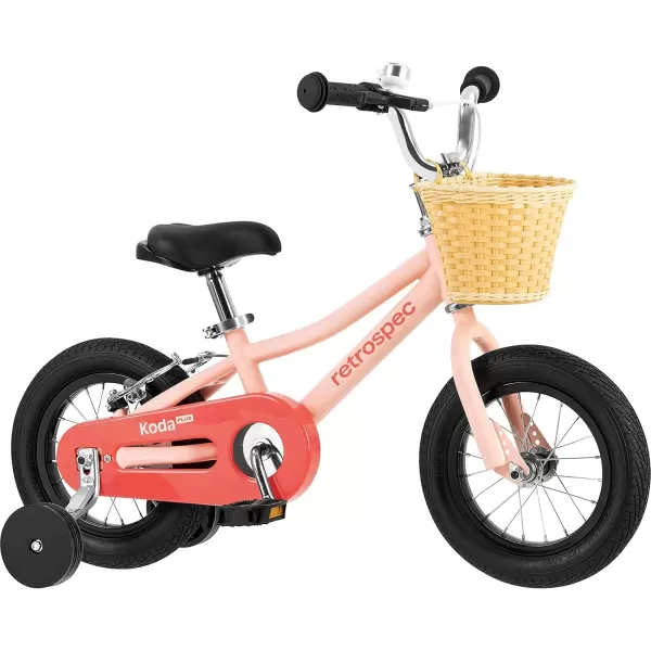 imageRetrospec Koda Plus Kids Bike for Boys ampamp Girls Ages 23 Years  12quot Childrens Bicycle Adjustable Seat ampamp Handlebars Removable Training Wheels Front Hand Brakes Rear Coaster Brake ampamp Safety BellBlush