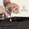 imageCane Woven Rectangular Toto Basket with Authentic Leather Straps and Brass BucklesBlack