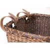 imageCane Woven Rectangular Toto Basket with Authentic Leather Straps and Brass BucklesDark Stain