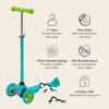 imageChipmunk Kids 3Wheeled Kick Scooter for Girls ampamp Boys Ages 3 Years  LeantoSteer Adjustable Height AntiSlip Deck Rear Foot BrakeTurquoise