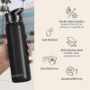 imageRetrospec Alder Insulated Water Bottle with Straw Lid ampamp Handle Cap  Stainless Steel Wide Mouth DoubleWall Vacuum Insulated Thermos  BPA Free Leakproof CanteenBlack