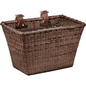 imageCane Woven Rectangular Toto Basket with Authentic Leather Straps and Brass BucklesDark Stain