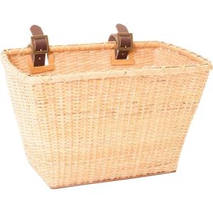 imageCane Woven Rectangular Toto Basket with Authentic Leather Straps and Brass BucklesNatural