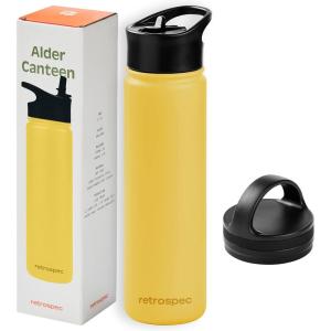 imageRetrospec Alder Insulated Water Bottle with Straw Lid ampamp Handle Cap  Stainless Steel Wide Mouth DoubleWall Vacuum Insulated Thermos  BPA Free Leakproof CanteenHoney
