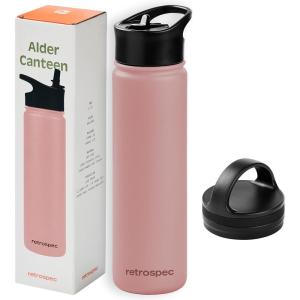 imageRetrospec Alder Insulated Water Bottle with Straw Lid ampamp Handle Cap  Stainless Steel Wide Mouth DoubleWall Vacuum Insulated Thermos  BPA Free Leakproof CanteenMelon