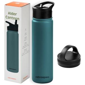 imageRetrospec Alder Insulated Water Bottle with Straw Lid ampamp Handle Cap  Stainless Steel Wide Mouth DoubleWall Vacuum Insulated Thermos  BPA Free Leakproof CanteenSuperior Blue