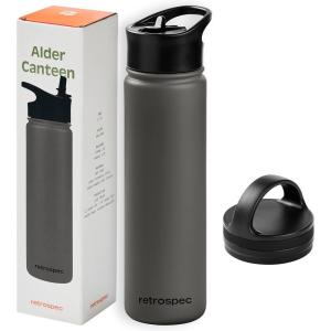imageRetrospec Alder Insulated Water Bottle with Straw Lid ampamp Handle Cap  Stainless Steel Wide Mouth DoubleWall Vacuum Insulated Thermos  BPA Free Leakproof CanteenBasalt
