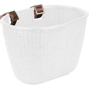 imageRetrospec Cane Woven Oval Dreamcatcher Basket with Authentic Leather Straps ampamp Brass BucklesWhite