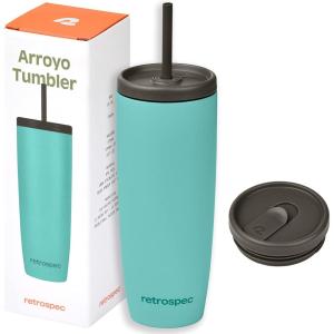 imageRetrospec Arroyo Stainless Steel Tumbler with Lid and Straw  Reusable Insulated Tumbler Cup  Iced Coffee Travel Mug  Double Walled Thermal TumblersMatte Blue Ridge