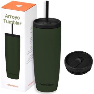 imageRetrospec Arroyo Stainless Steel Tumbler with Lid and Straw  Reusable Insulated Tumbler Cup  Iced Coffee Travel Mug  Double Walled Thermal TumblersMatte Olive Drab
