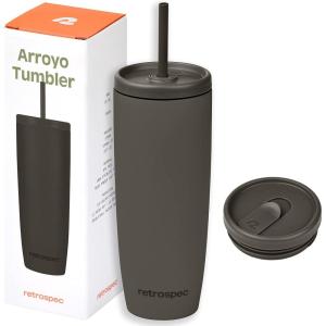 imageRetrospec Arroyo Stainless Steel Tumbler with Lid and Straw  Reusable Insulated Tumbler Cup  Iced Coffee Travel Mug  Double Walled Thermal TumblersMatte Basalt