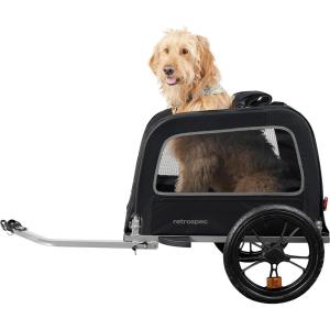 imageRetrospec Rover Waggin Pet Bike Trailer  Small ampamp Medium Sized Dogs Bicycle Carrier  Foldable Frame with 16 Inch Wheels  NonSlip Floor ampamp Internal LeashBlack