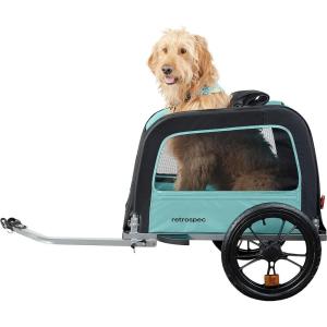 imageRetrospec Rover Waggin Pet Bike Trailer  Small ampamp Medium Sized Dogs Bicycle Carrier  Foldable Frame with 16 Inch Wheels  NonSlip Floor ampamp Internal LeashBlue Ridge