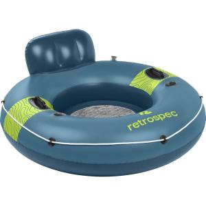 imageRetrospec Weekender Float River Tube for Lakes Rivers and Pools with 2 Cup Holders Builtin Backrest and Wrap Around Grab Rope for Easy TransportAdriatic Blue