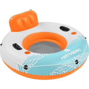 imageRetrospec Weekender Float River Tube for Lakes Rivers and Pools with 2 Cup Holders Builtin Backrest and Wrap Around Grab Rope for Easy TransportCreamsicle