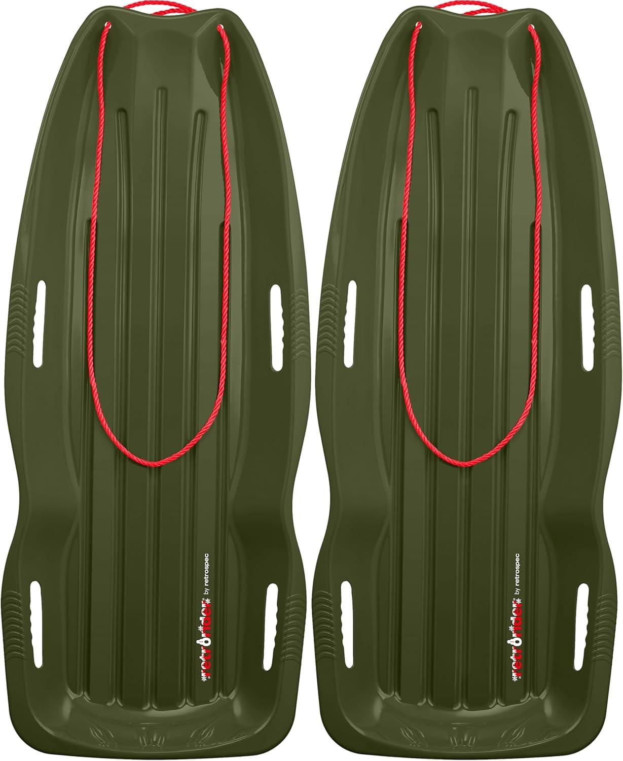 imageRetrospec Retrorider Plastic Snow Sled  Toboggan Style with Pull Rope ColdResistant Coating and Hard Bottom for Smooth Downhill Rides  Available in 35quot and 48quot Sizes for Kids and AdultsMistletoe