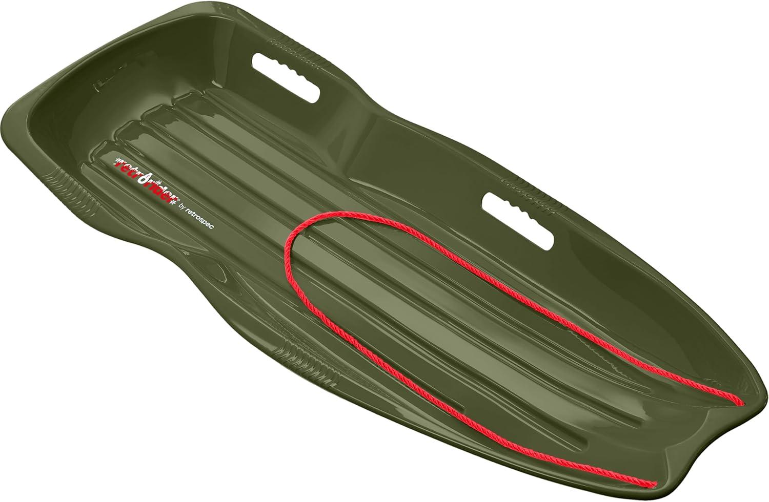 imageRetrospec Retrorider Plastic Snow Sled  Toboggan Style with Pull Rope ColdResistant Coating and Hard Bottom for Smooth Downhill Rides  Available in 35quot and 48quot Sizes for Kids and AdultsMistletoe