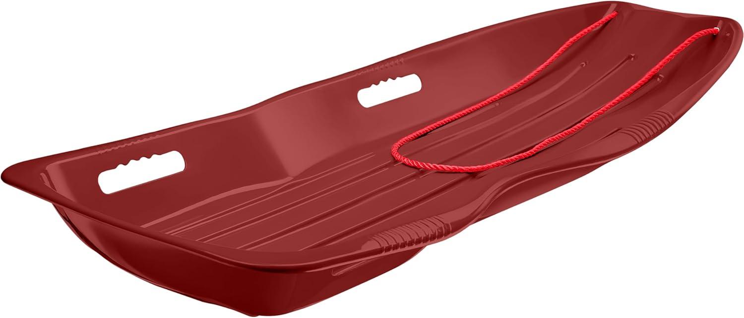 imageRetrospec Retrorider Plastic Snow Sled  Toboggan Style with Pull Rope ColdResistant Coating and Hard Bottom for Smooth Downhill Rides  Available in 35quot and 48quot Sizes for Kids and AdultsBrrgundy