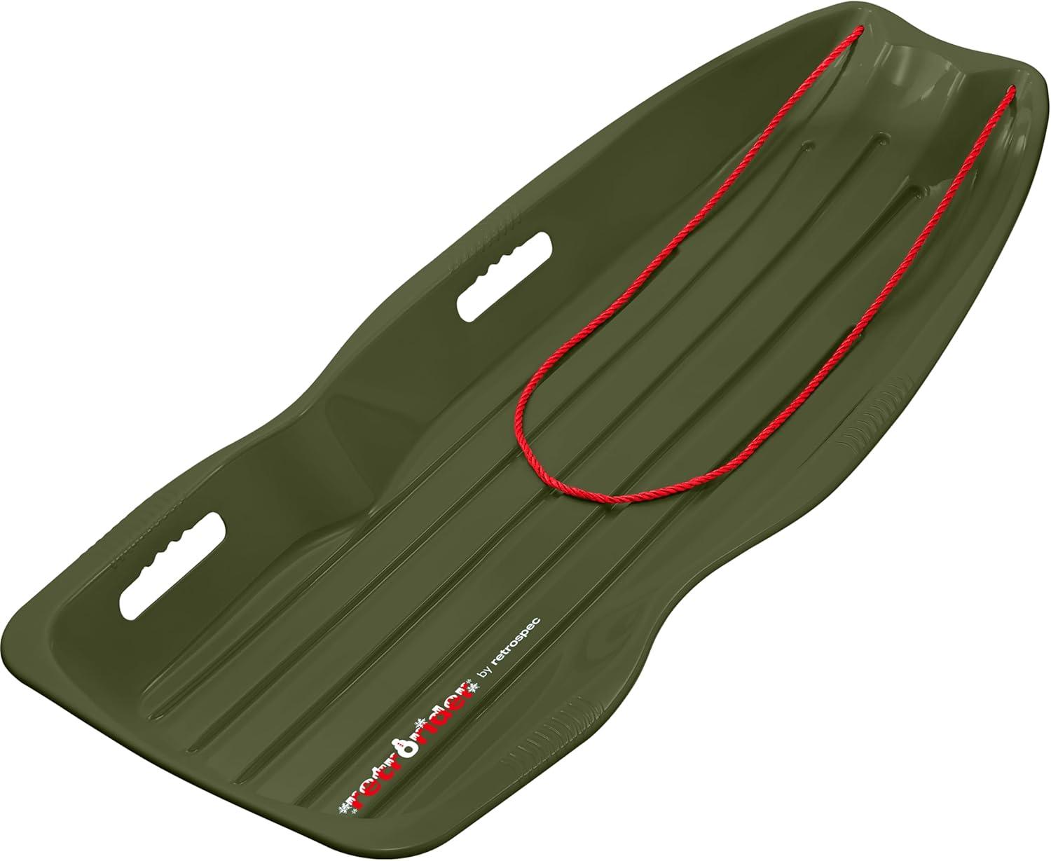 imageRetrospec Retrorider Plastic Snow Sled  Toboggan Style with Pull Rope ColdResistant Coating and Hard Bottom for Smooth Downhill Rides  Available in 35quot and 48quot Sizes for Kids and AdultsMistletoe