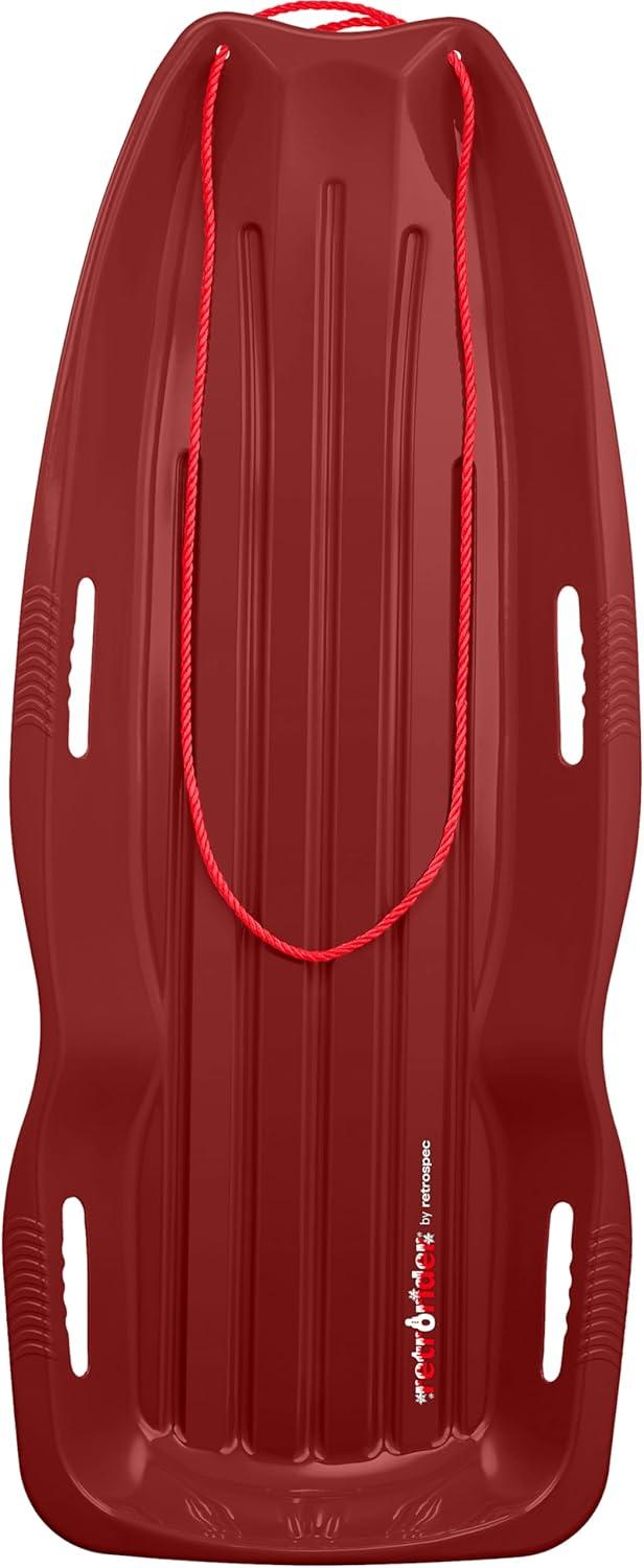 imageRetrospec Retrorider Plastic Snow Sled  Toboggan Style with Pull Rope ColdResistant Coating and Hard Bottom for Smooth Downhill Rides  Available in 35quot and 48quot Sizes for Kids and AdultsBrrgundy